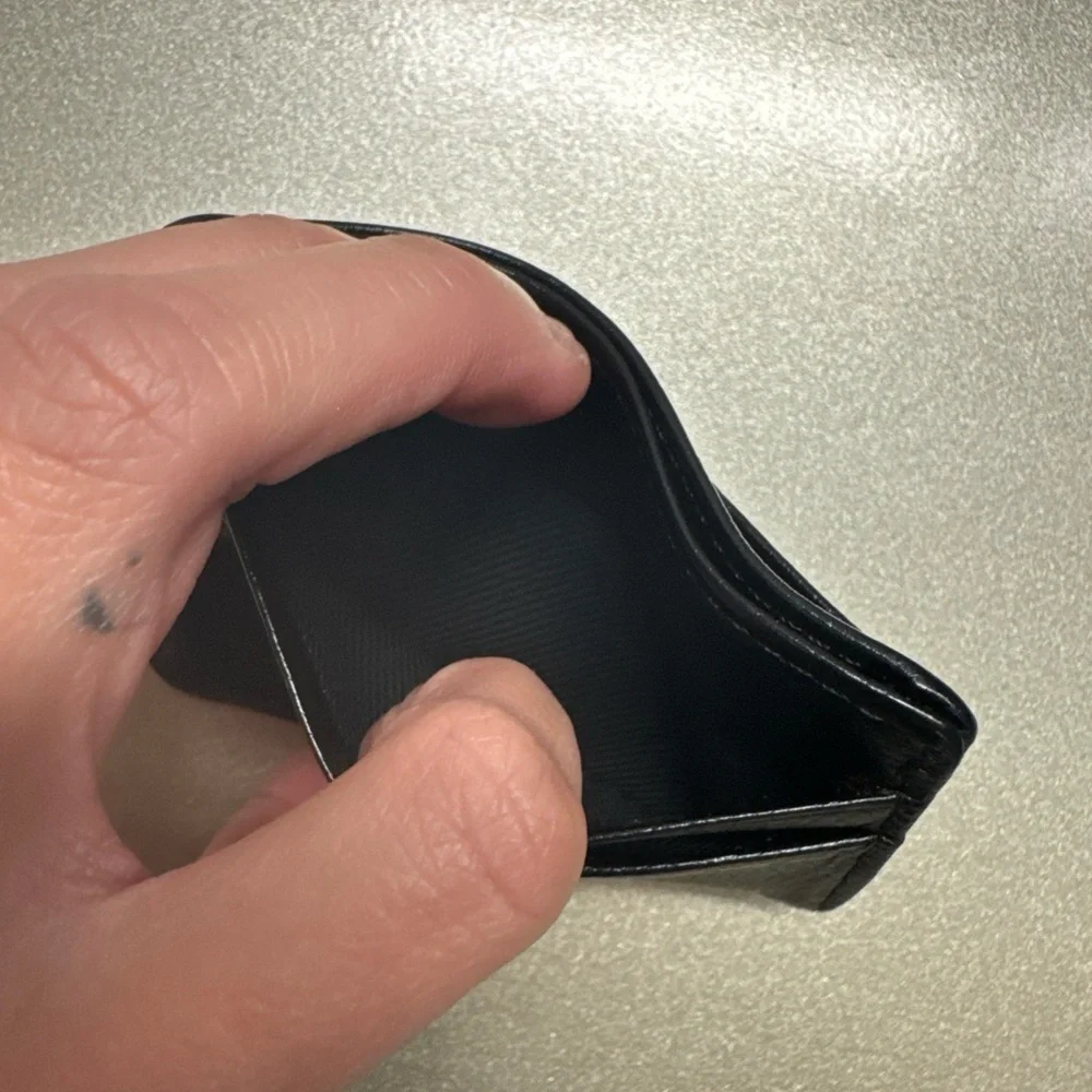 Vintage Black Pebble Grain Leather Slim Card Holder - ID Window - TR Logo